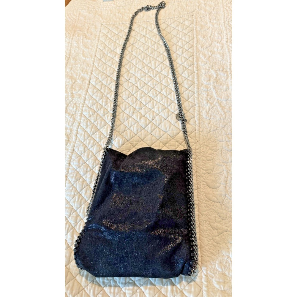 Stella McCartney Falabella Fold Over Crossbody Bag Black Silver Metallic Italian - Picture 8 of 15